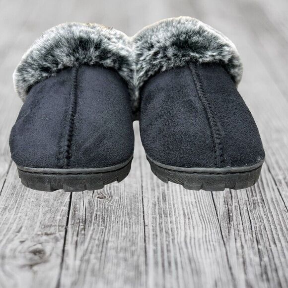 Jessica Simpson Black Fabric Faux Fur Super Soft Mule Slippers Womens Size 6-7 - Picture 3 of 11